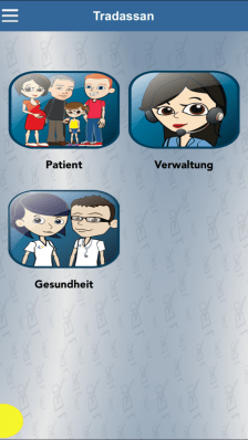 Startseite der App - über die Streifen links oben geht es in Menü, unter anderem zu den Einstellungen.